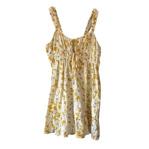 Sim & Sam Floral Smocked Mini Dress XL Yellow Rose Tie Front Cottagecore NWT
